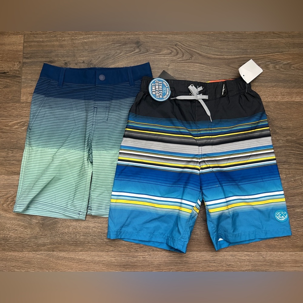 Striped Blue and Green Swim Shorts Set